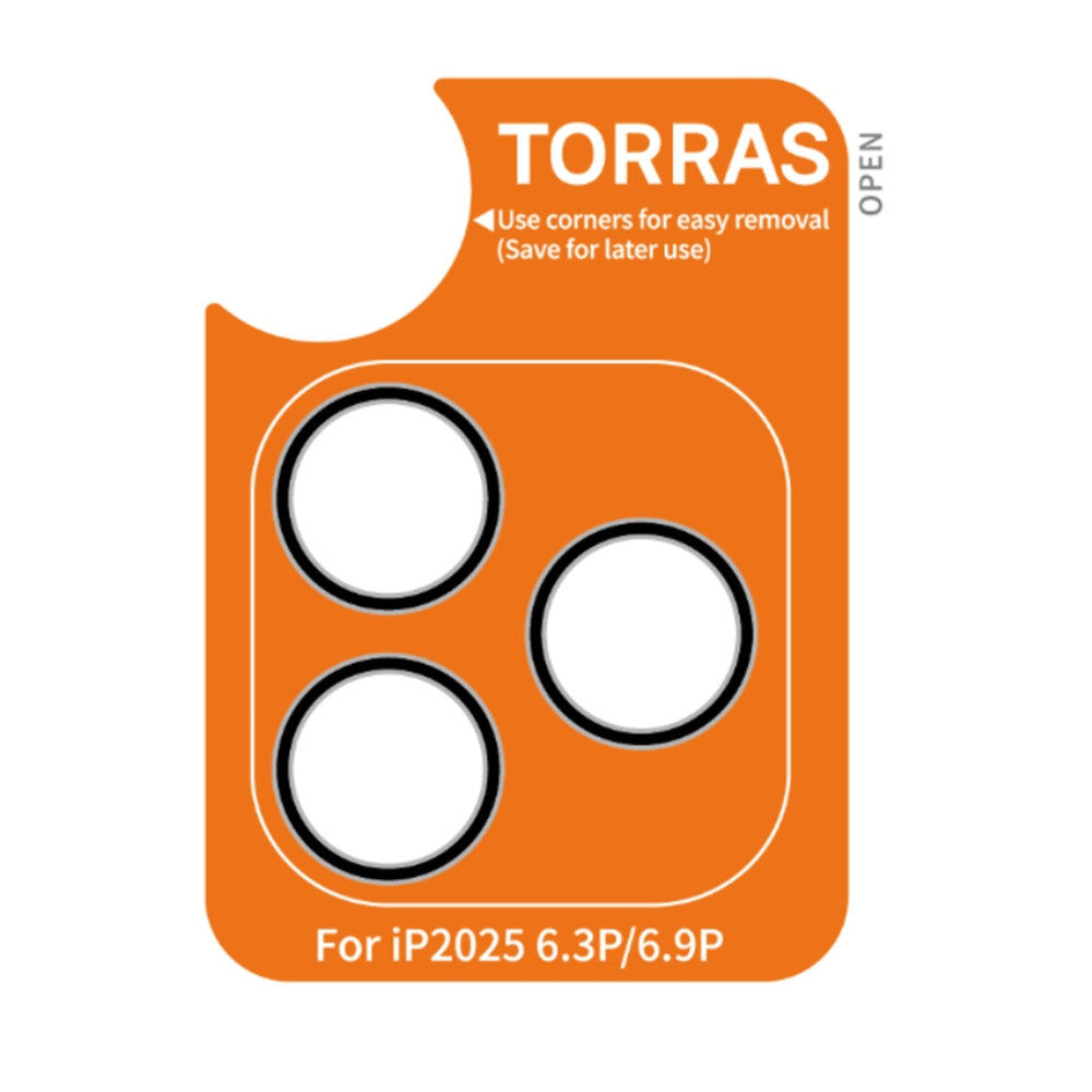 Torras Lensguard Achtercamera Beschermfolie voor Apple iPhone 17 Pro Max / 17 Pro, Gehard Glas, Zwart