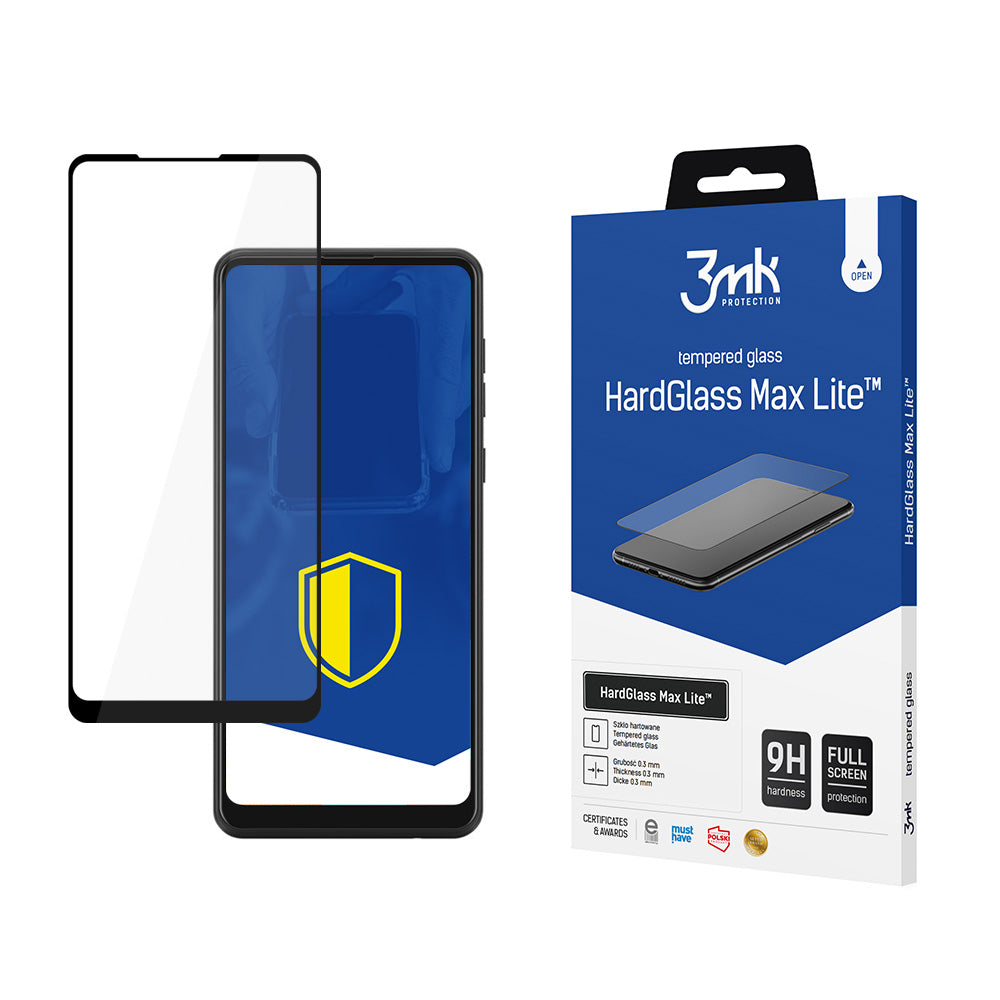 Schermbeveiligingsfolie 3MK HardGlass Max Lite voor Samsung Galaxy A21s A217, Gehard Glas, Volledige Lijm, Zwart