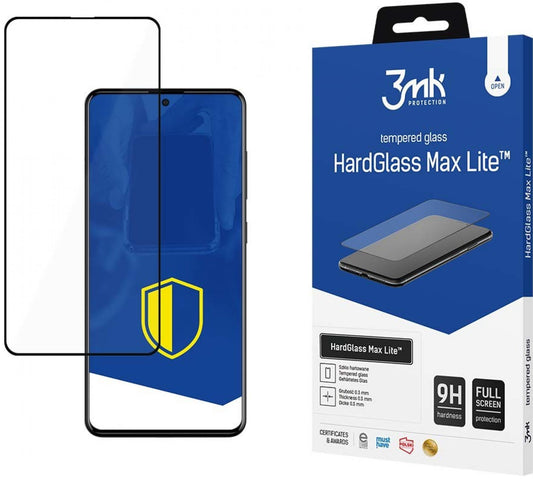 Screen Protector Film 3MK HardGlass Max Lite voor Samsung Galaxy A51 A515 / A52s 5G A528 / A52 5G A526, Glasbeschermd, Volledig gelijmd, Zwart