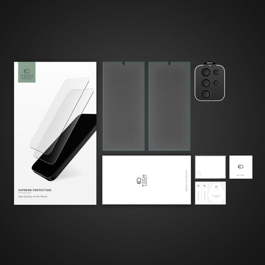 Tech-Protect Supreme Scherm- en Camerabeschermfolie voor Samsung Galaxy S24 Ultra S928, Glasbeschermd, Volledig gelijmd, Set 3 stuks, 2,5D