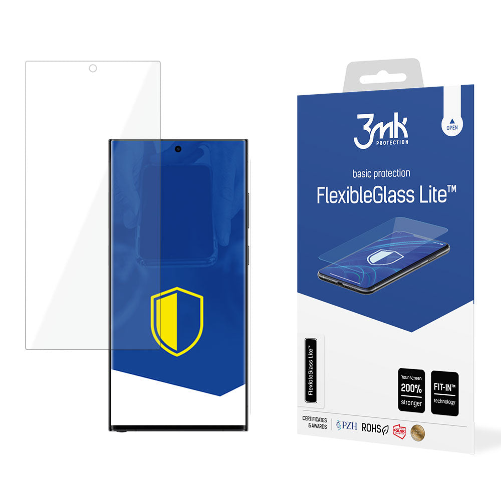 Film de protection d'écran 3MK FlexibleGlass Lite pour Samsung Galaxy S24 Ultra S928, Verre Flexible, Collage Complet