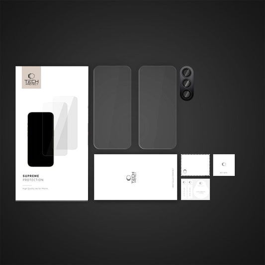 Tech-Protect Supreme Scherm- en Camerabeschermfolie voor Samsung Galaxy S24 FE S721, Glasbescherming, Volledig gelijmd, 2,5D