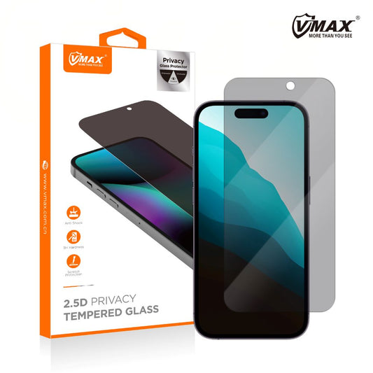 Displayschutzfolie Privacy Vmax für Apple iPhone 16 Pro, Schutzglas, Vollverklebung, 2.5D