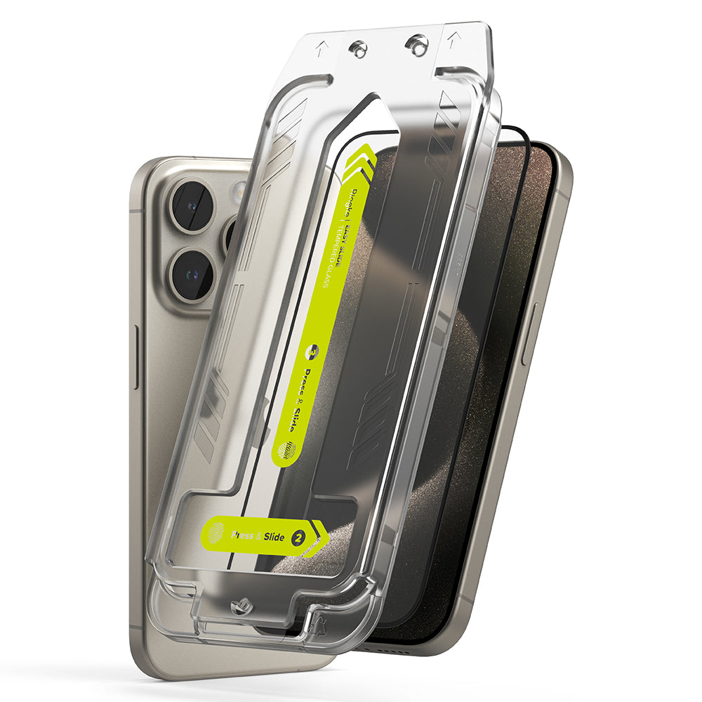 Film de protection d'écran Ringke Easy Slide pour Apple iPhone 15 Pro Max, Verre Trempé, Full Glue, Set de 2 pièces, Noir
