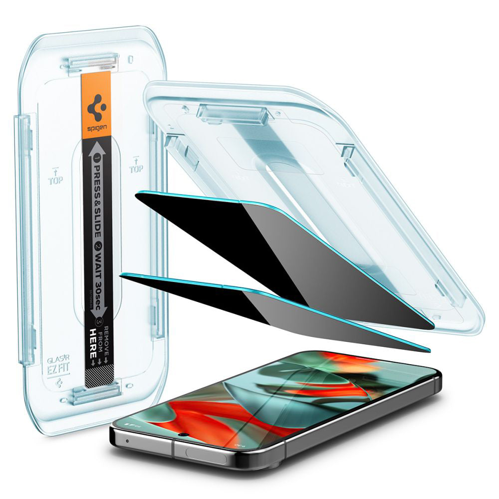 Privacy Screen Protector Spigen GlastR EZ FIT voor Google Pixel 9 Pro XL, Gehard Glas, Volledige Lijm, Set van 2 stuks AGL09313
