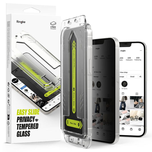 Privacy Ringke Easy Slide schermbeschermfolie voor Apple iPhone 16e / 14 / 13 Pro / 13, Gehard Glas, Volledige Lijm, Set van 2 stuks