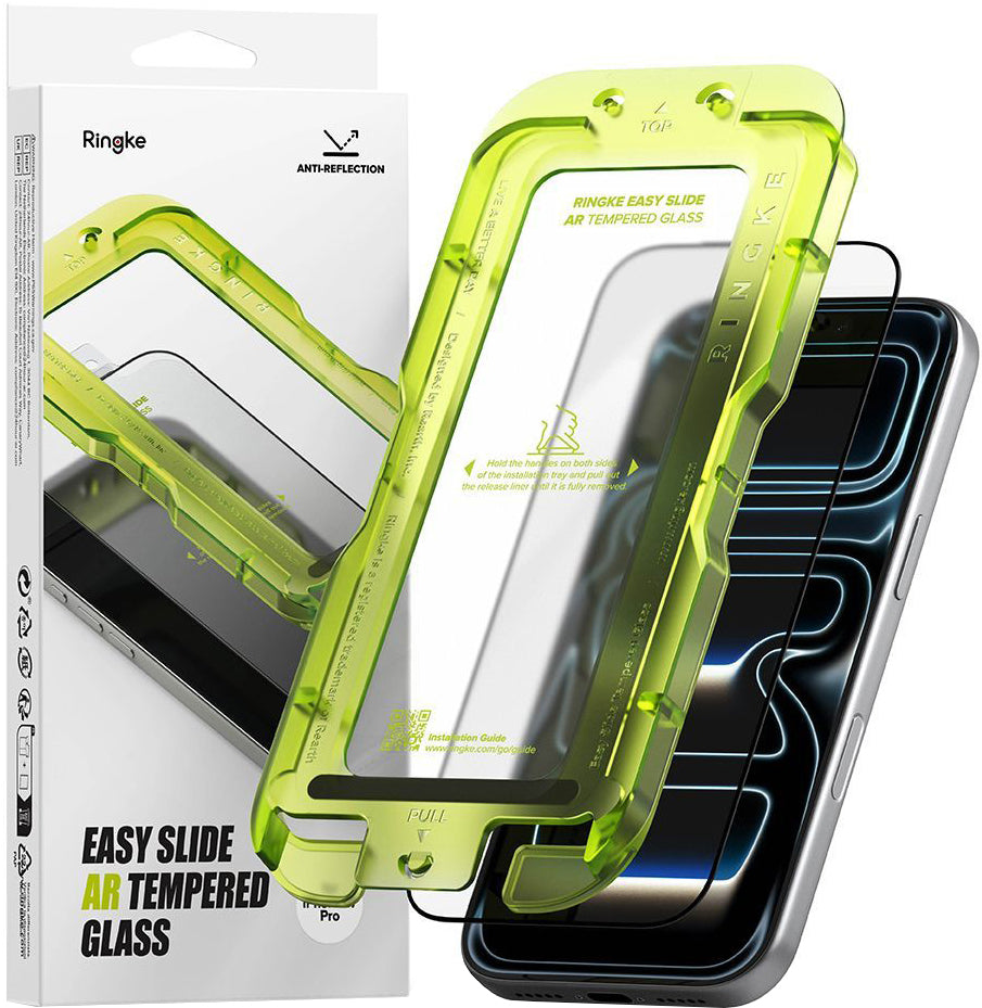 Film de protection d'écran Ringke Easy Slide AR pour Apple iPhone 17 Pro, Verre trempé, Collage complet, 2.5D, Noir