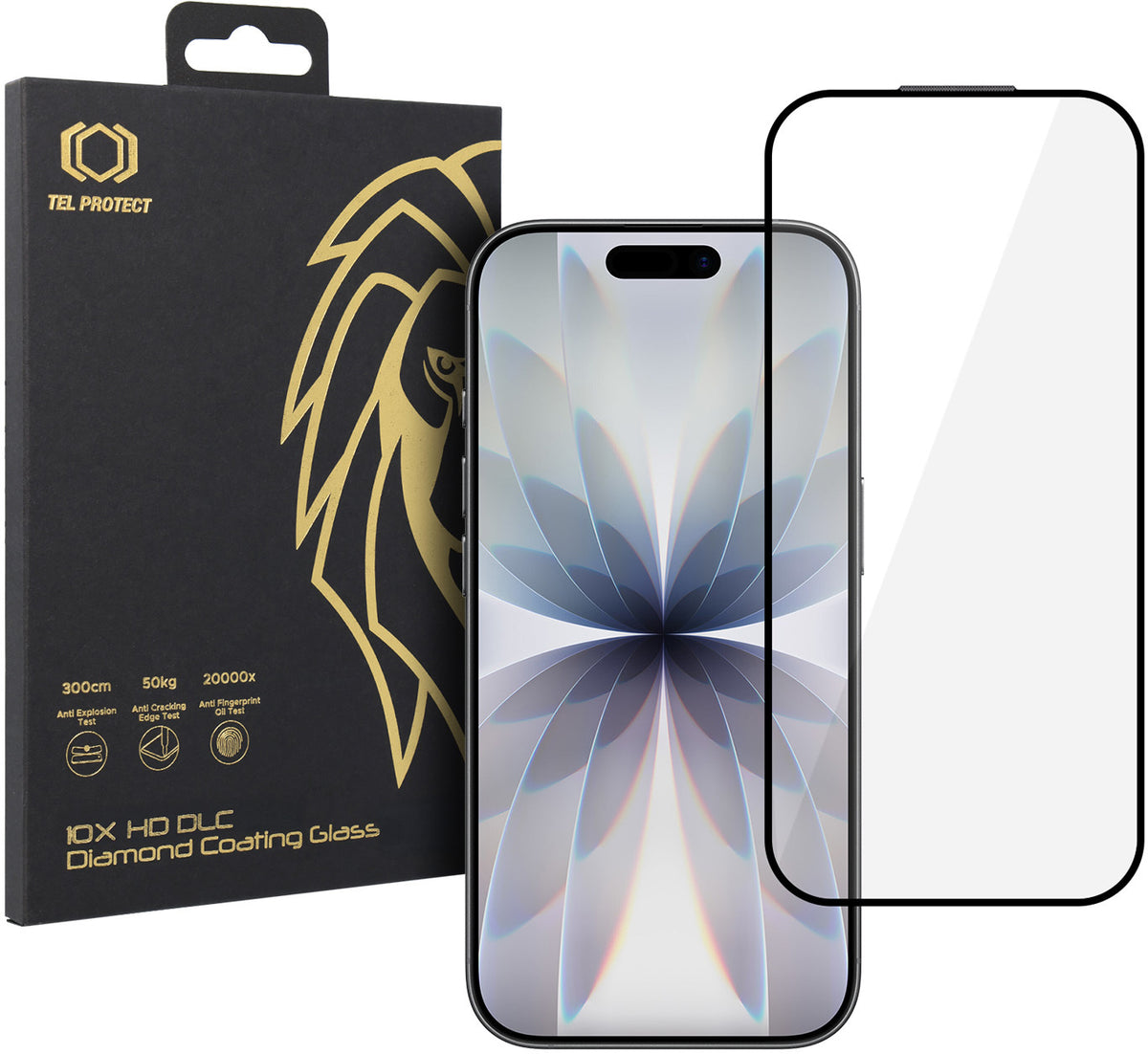Tel Protect 10X HD DLC Diamond Coating schermbeschermer voor Apple iPhone 17 / 16 Pro, gehard glas, volledige kleeflaag, zwart