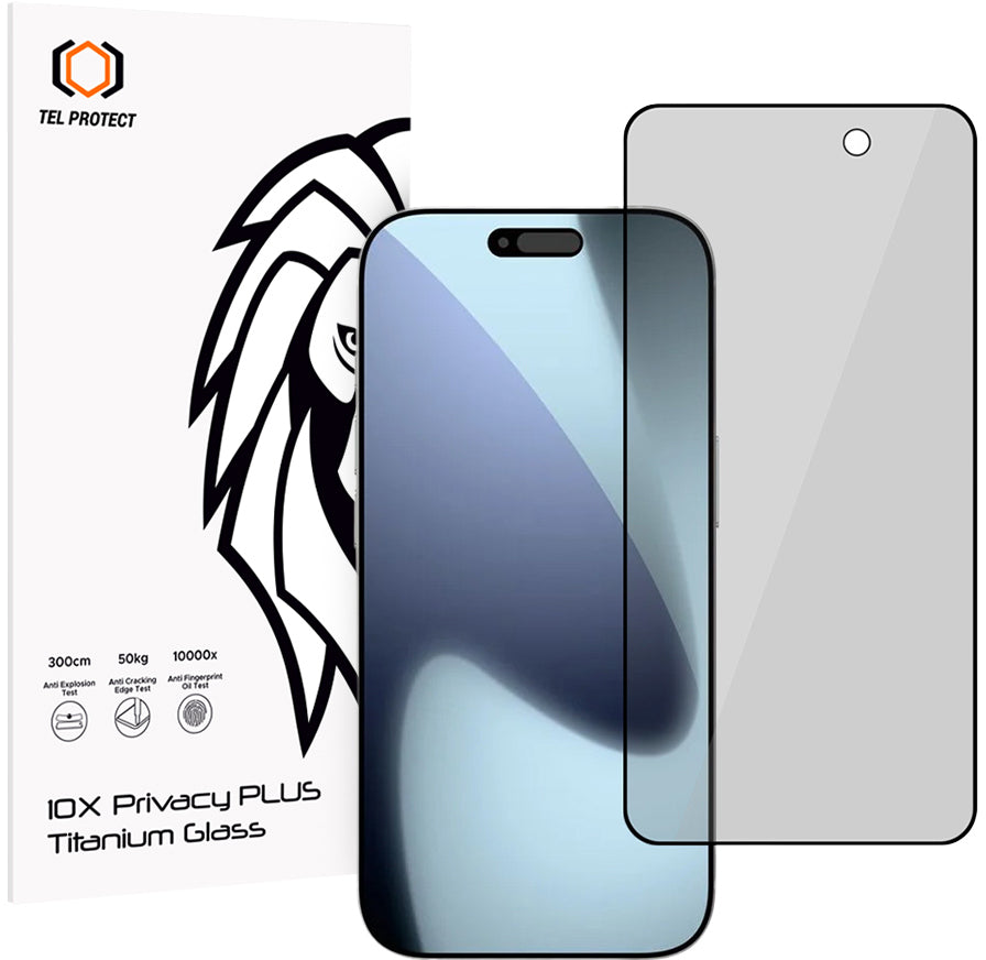 Tel Protect 10X Plus Titanium Privacy-Displayschutzfolie für Apple iPhone 17 Pro, gehärtetes Glas, vollflächig klebend