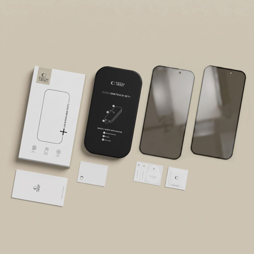 Privacy Screen Protector Tech-Protect OneTouch for Apple iPhone 18 Pro Max, Tempered Glass, Full Glue, Set of 2 pieces