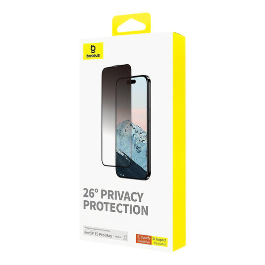 Protection d'écran Baseus Diamond pour Apple iPhone 15 Pro Max, Verre de protection, Full Glue P60057405203-03