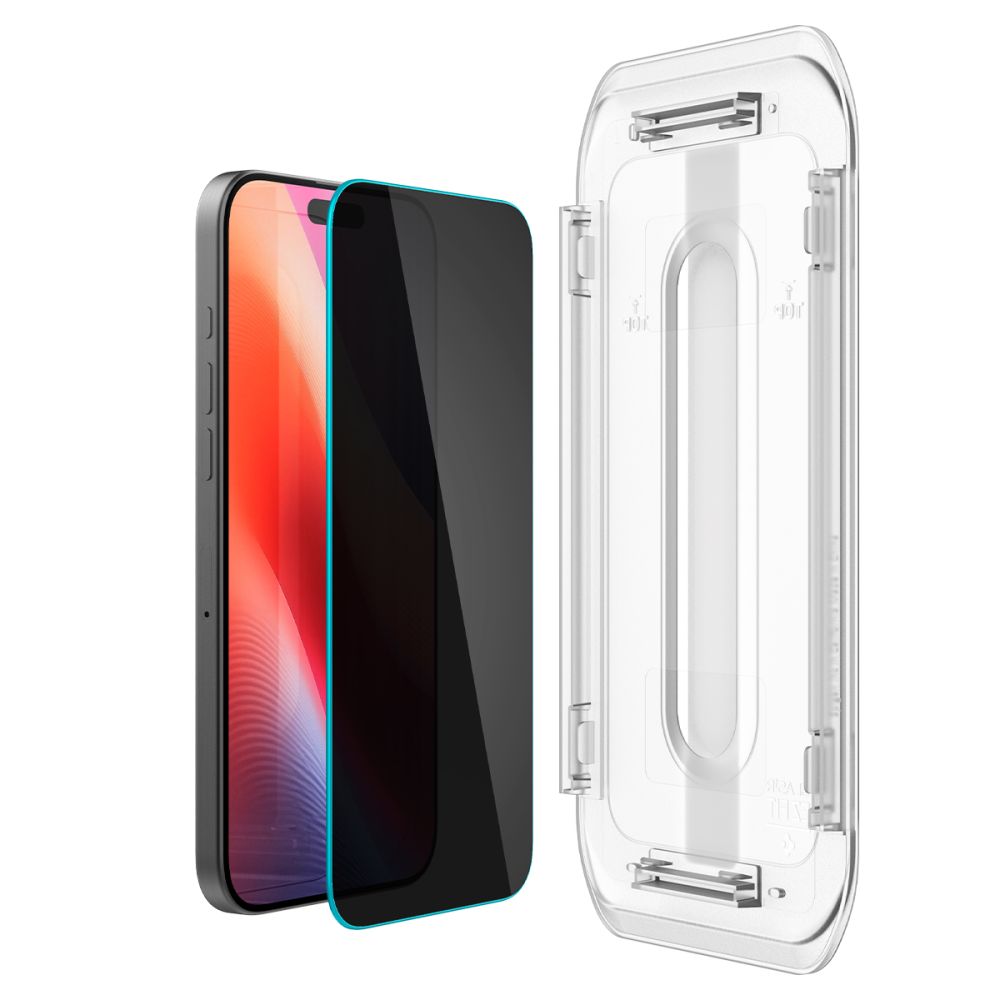 Film de protection écran Privacy Spigen GlastR EZ FIT pour Apple iPhone 17 Pro Max / 16 Pro Max, Verre Trempé, Full Glue, Set de 2 pièces AGL07908