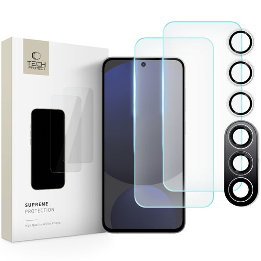 Tech-Protect Supreme Scherm- en Camerabeschermfolie voor Samsung Galaxy S24 FE S721, Glasbescherming, Volledig gelijmd, 2,5D