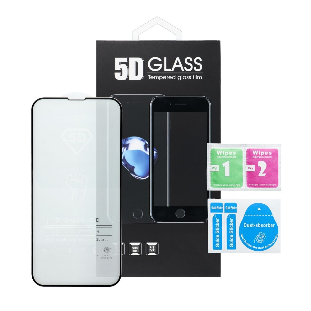 OEM schermbeschermfolie voor Apple iPhone 17 Pro, Gehard Glas, Volledige Lijm, 5D, Zwart