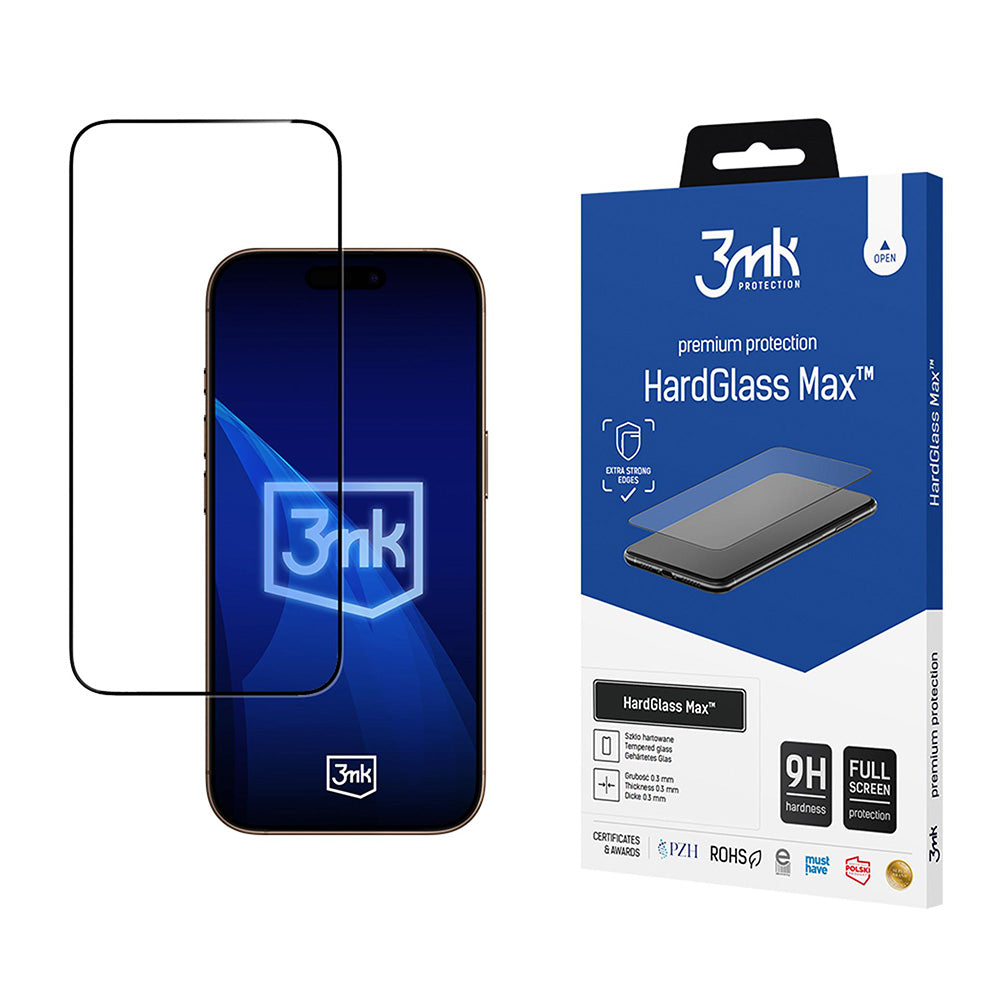 Schutzfolie 3MK HardGlass Max für Apple iPhone 17 Pro Max, Gehärtetes Glas, Vollverklebung, Schwarz