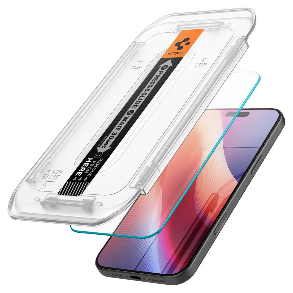 Schutzfolie Spigen GlastR EZ FIT für Apple iPhone 16 Pro, gehärtetes Glas, Full Glue AGL07935