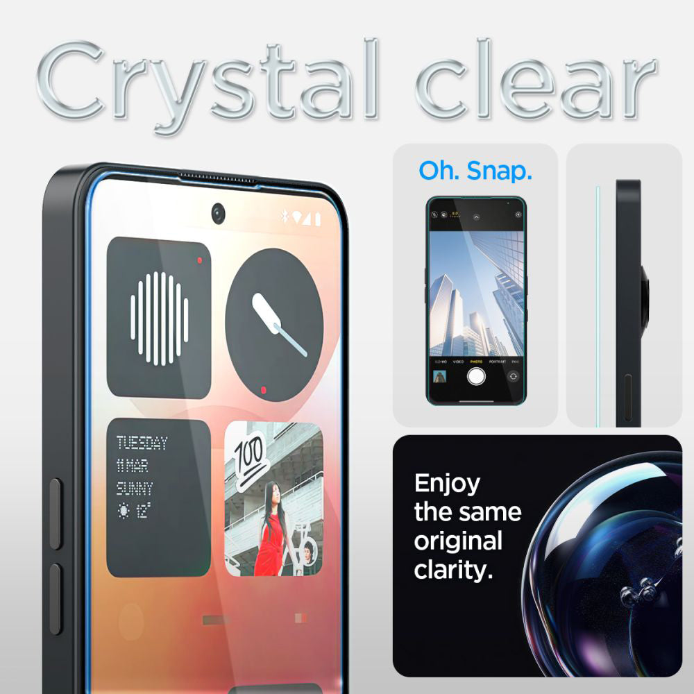 Film de protection écran Clear Spigen GlastR EZ FIT pour Nothing Phone (3a) / Phone (3a) Pro, Verre Trempé, Full Glue AGL09429