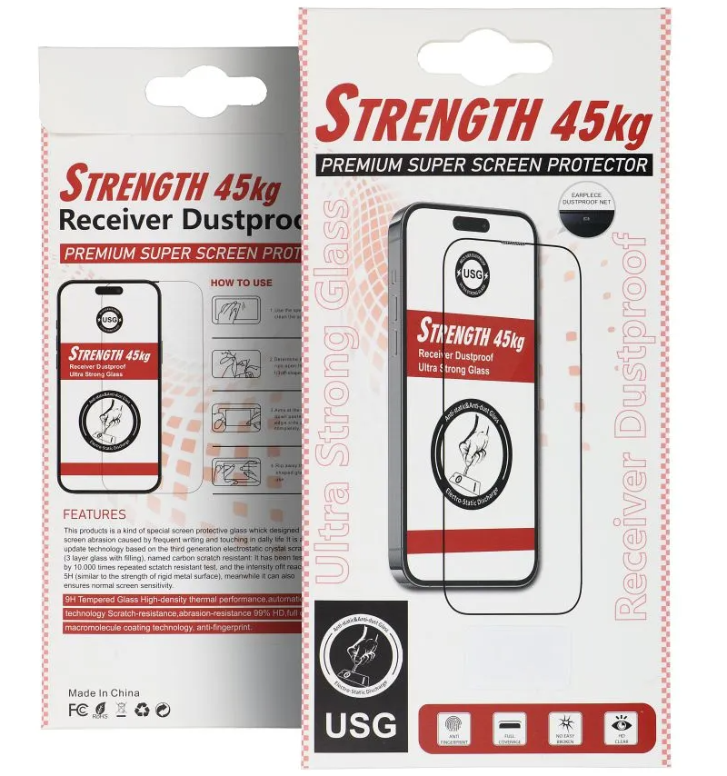 Film de protection d'écran OEM Ultra Strong 45KG pour Apple iPhone 15 Pro, Verre trempé, Collage complet, 2.5D, Noir