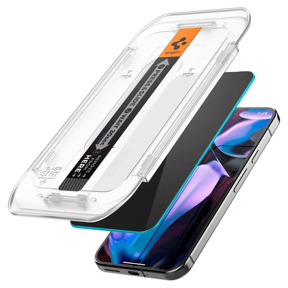 Privacy Screen Protector Spigen GlastR EZ FIT voor Google Pixel 9 Pro XL, Gehard Glas, Volledige Lijm, Set van 2 stuks AGL09313