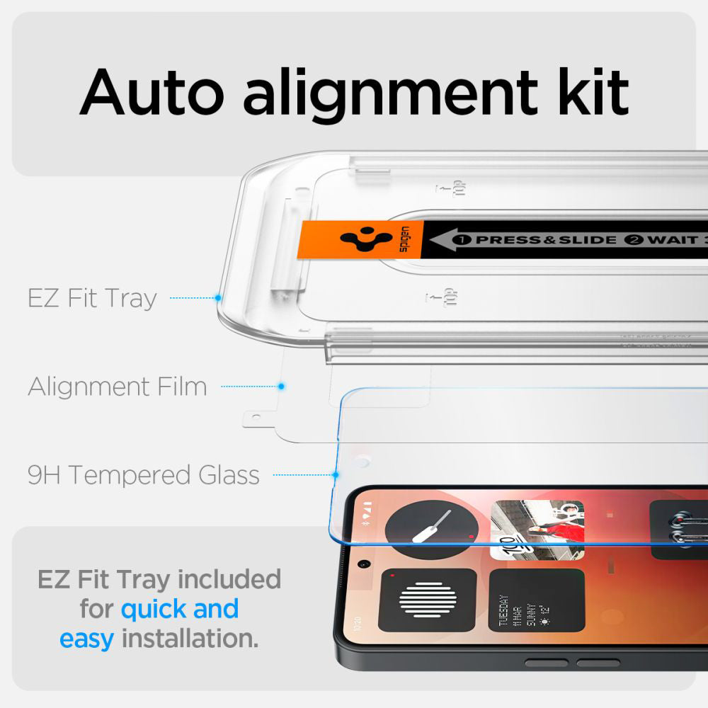Film de protection écran Clear Spigen GlastR EZ FIT pour Nothing Phone (3a) / Phone (3a) Pro, Verre Trempé, Full Glue AGL09429