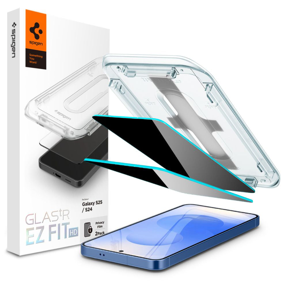 Film de protection d'écran Privacy Spigen GlastR EZ FIT HD pour Samsung Galaxy S25 S931 / S24 S921, Verre trempé, Collage complet, Lot de 2 pièces