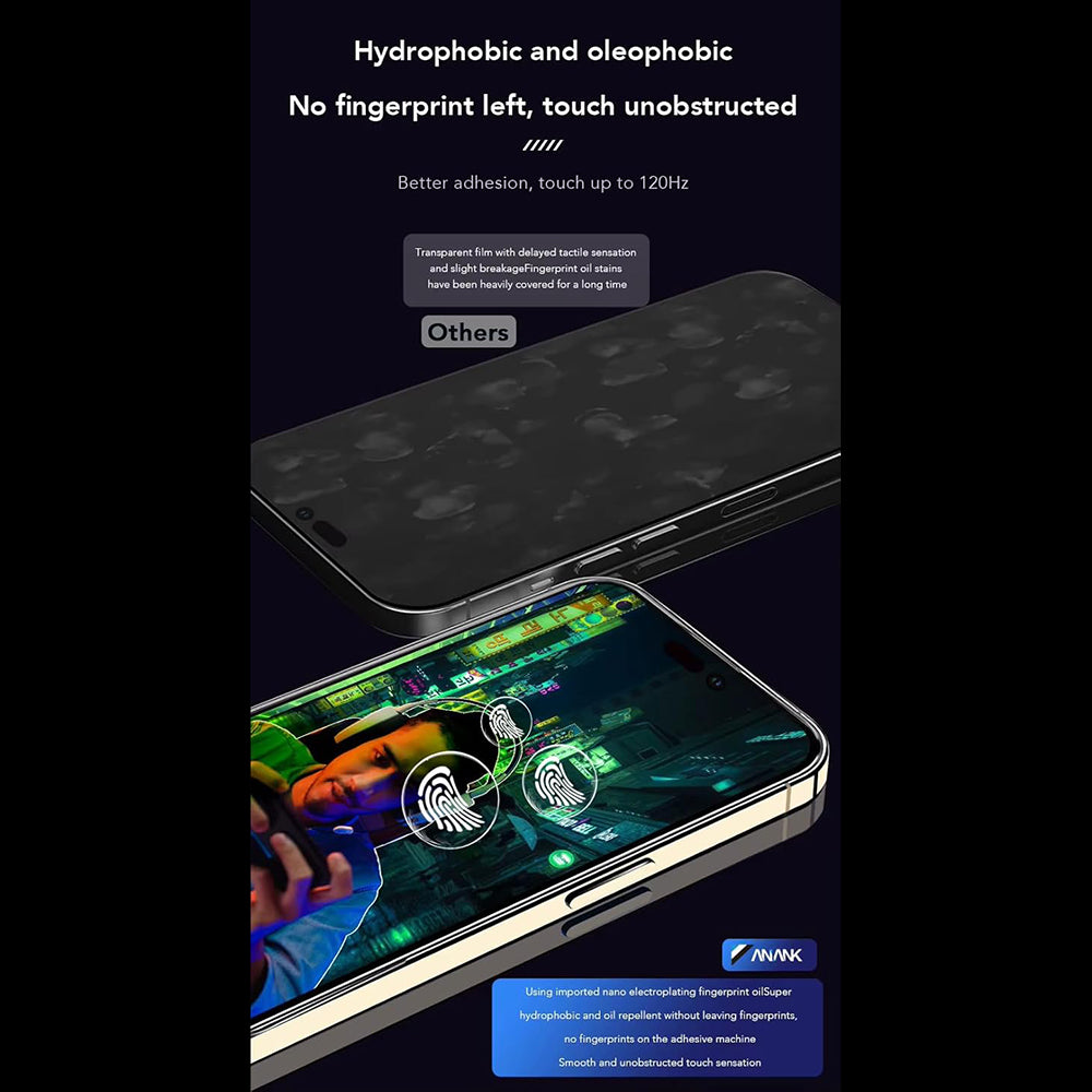 Film de protection d'écran Anank 1X Renforcé Anti-empreintes pour Apple iPhone 16, Verre Trempé, Collage Complet, 2.5D, Noir