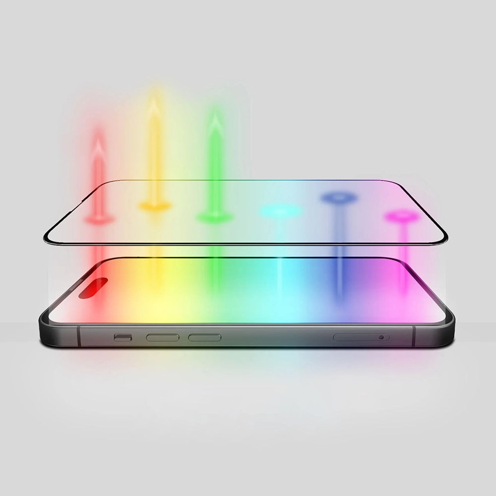 Beschermfolie Scherm Anti Blauw Licht Anank 5X Versterkt voor Apple iPhone 17 Pro, Gehard Glas, Volledige Lijm, 2.5D, Zwart