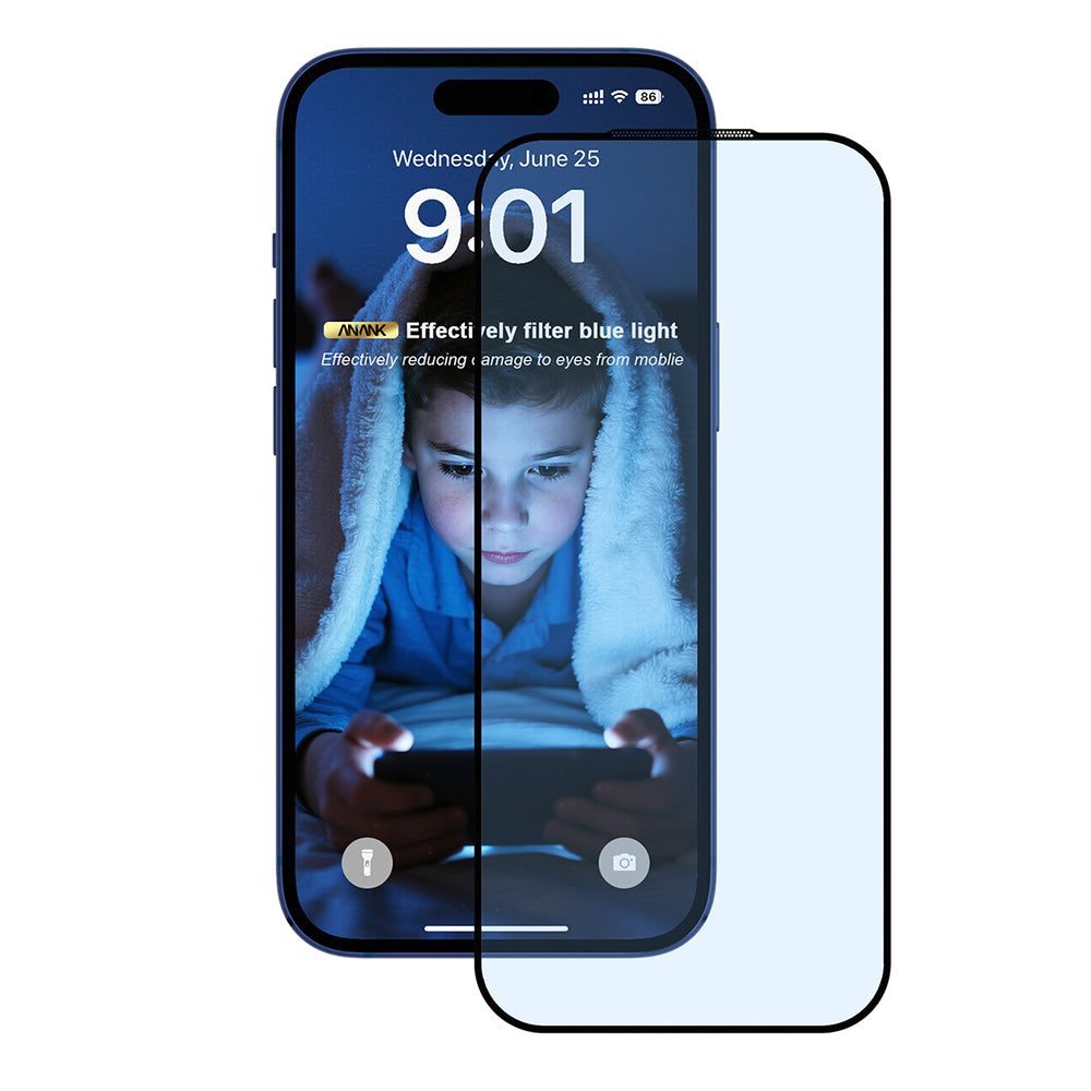 Schutzfolie Anti Blue Light Anank 5X Verstärkt für Apple iPhone 17, Gehärtetes Glas, Vollverklebung, 2.5D, Schwarz