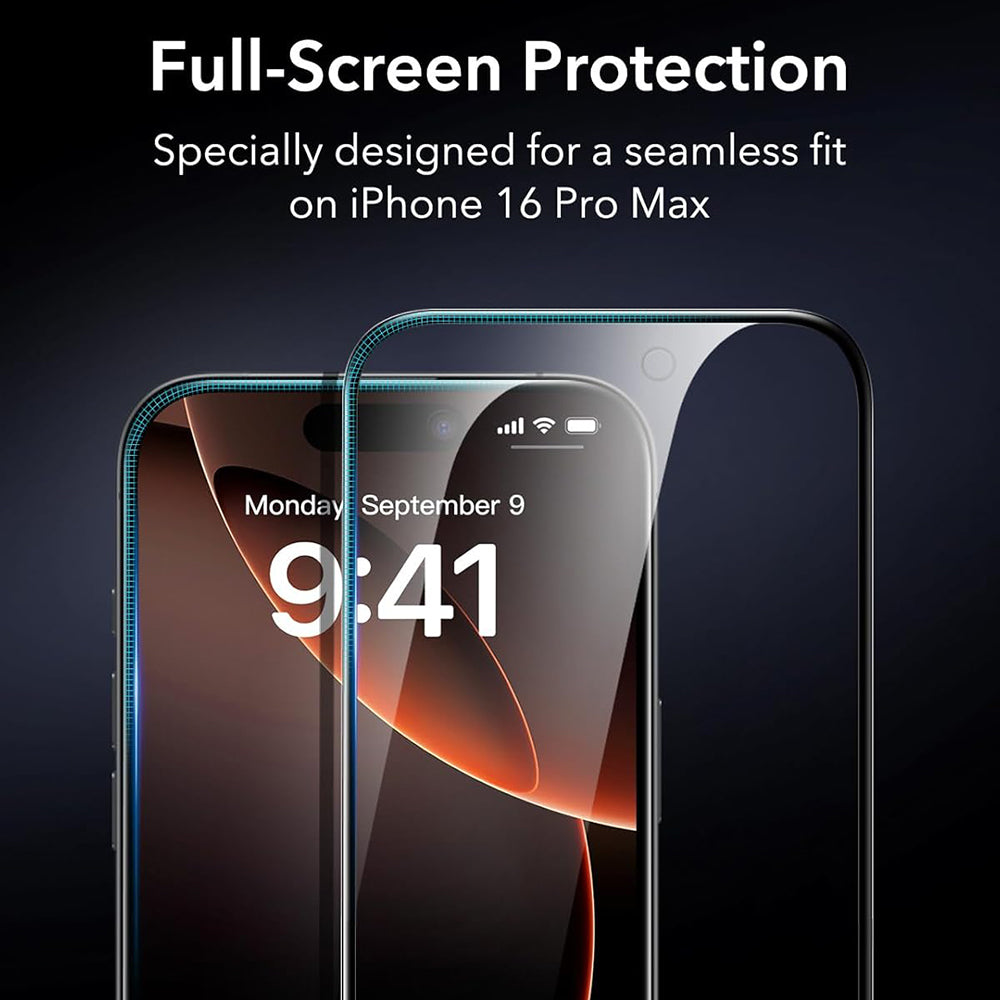 ESR schermbeschermfolie voor Apple iPhone 17 / 16 Pro, Gehard Glas, Volledige Lijm, Set van 3 stuks, Zwart
