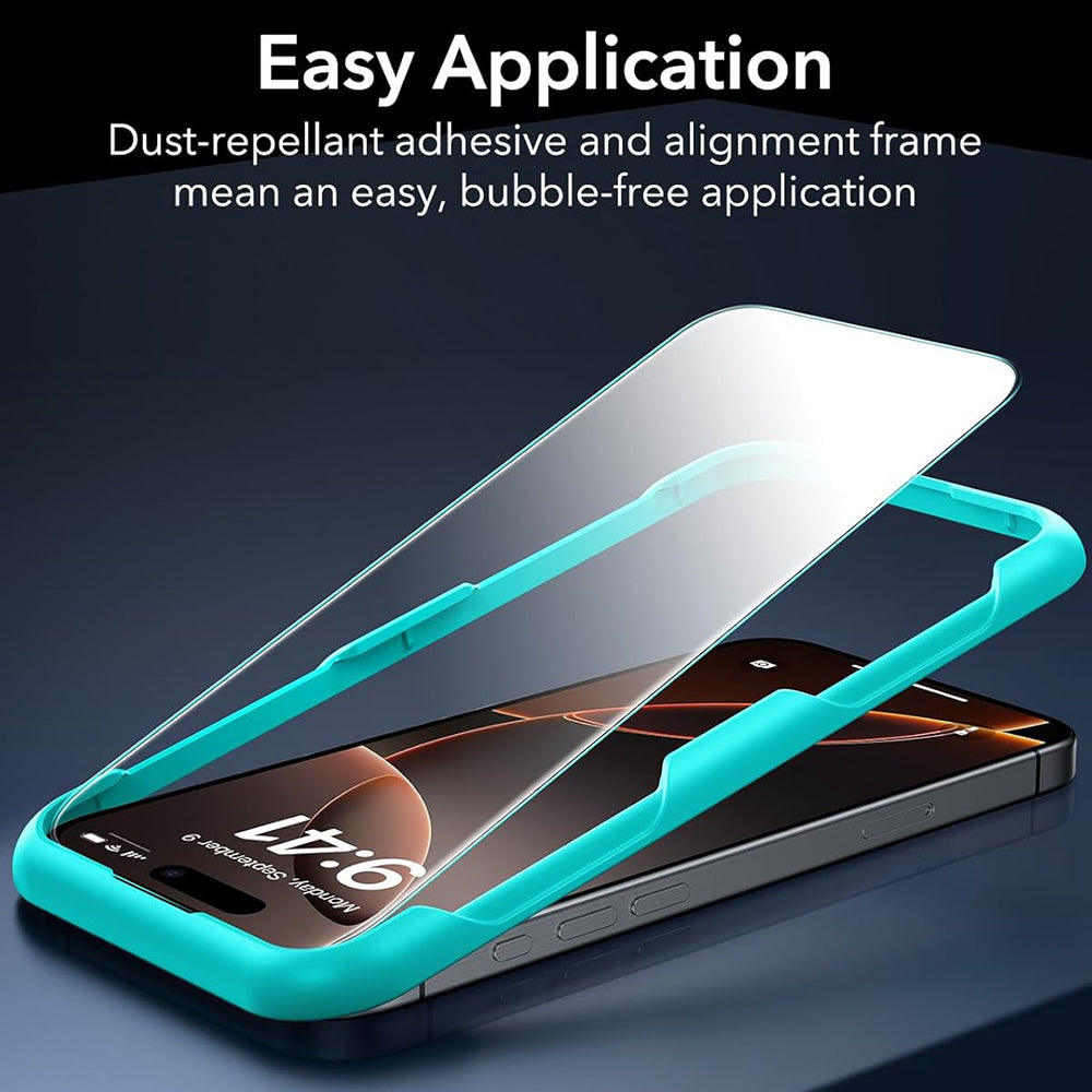 ESR schermbeschermfolie voor Apple iPhone 17 / 16 Pro, Gehard Glas, Volledige Lijm, Set van 3 stuks, Zwart