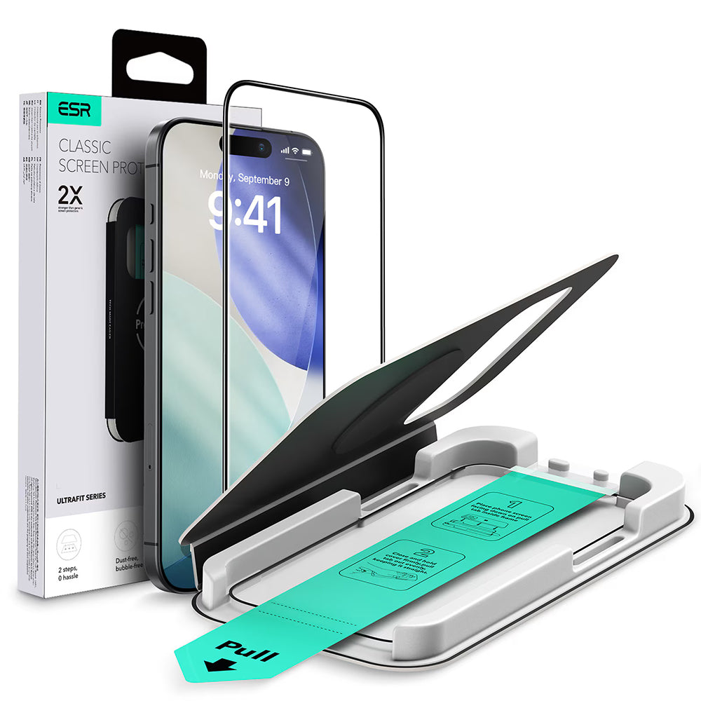 Film de protection d'écran ESR UltraFit pour Apple iPhone 17 Pro Max, Verre Trempé, Full Glue, Noir