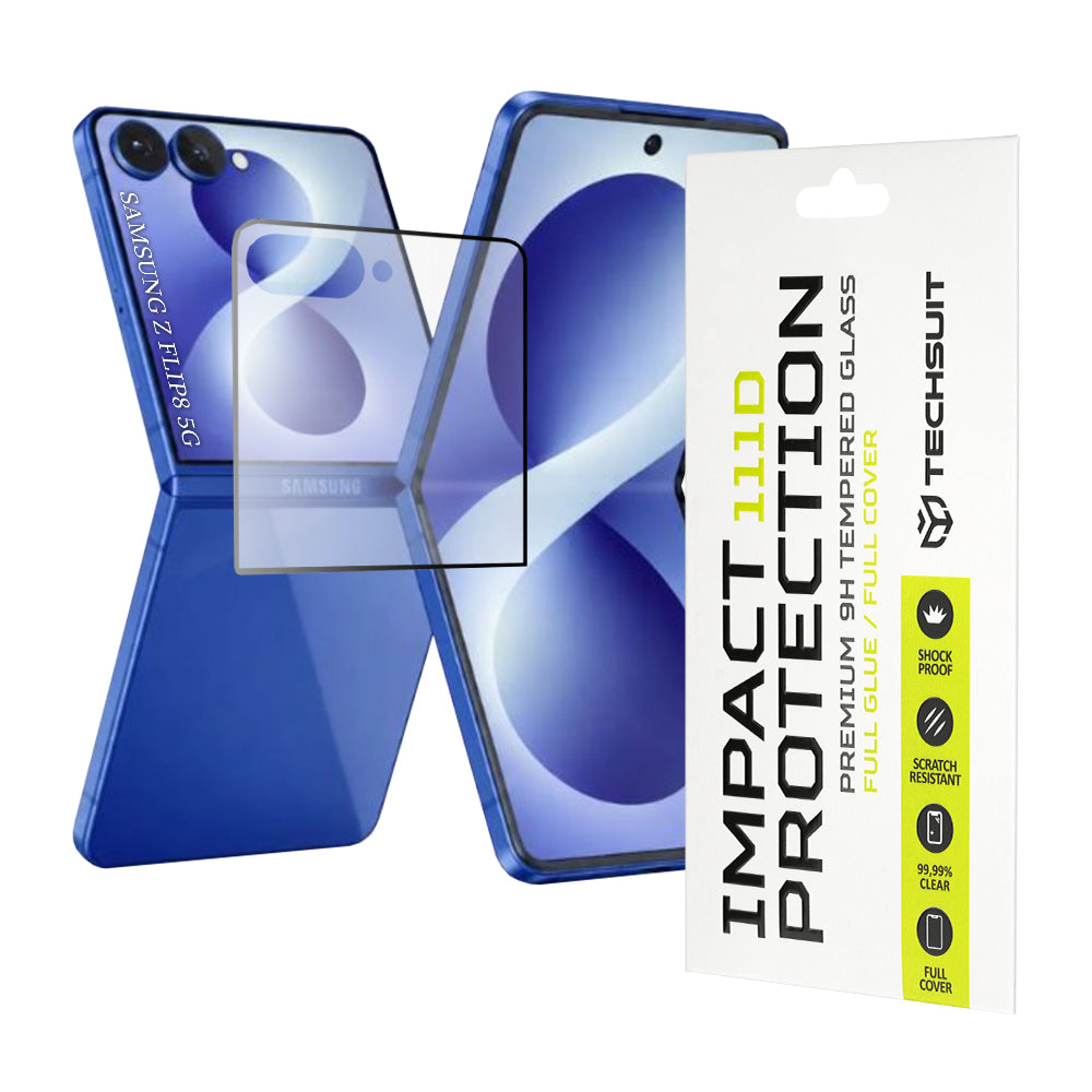 Film de protection écran extérieur Techsuit pour Samsung Galaxy Z Flip8 F776, verre trempé, adhésif complet, 111D, noir
