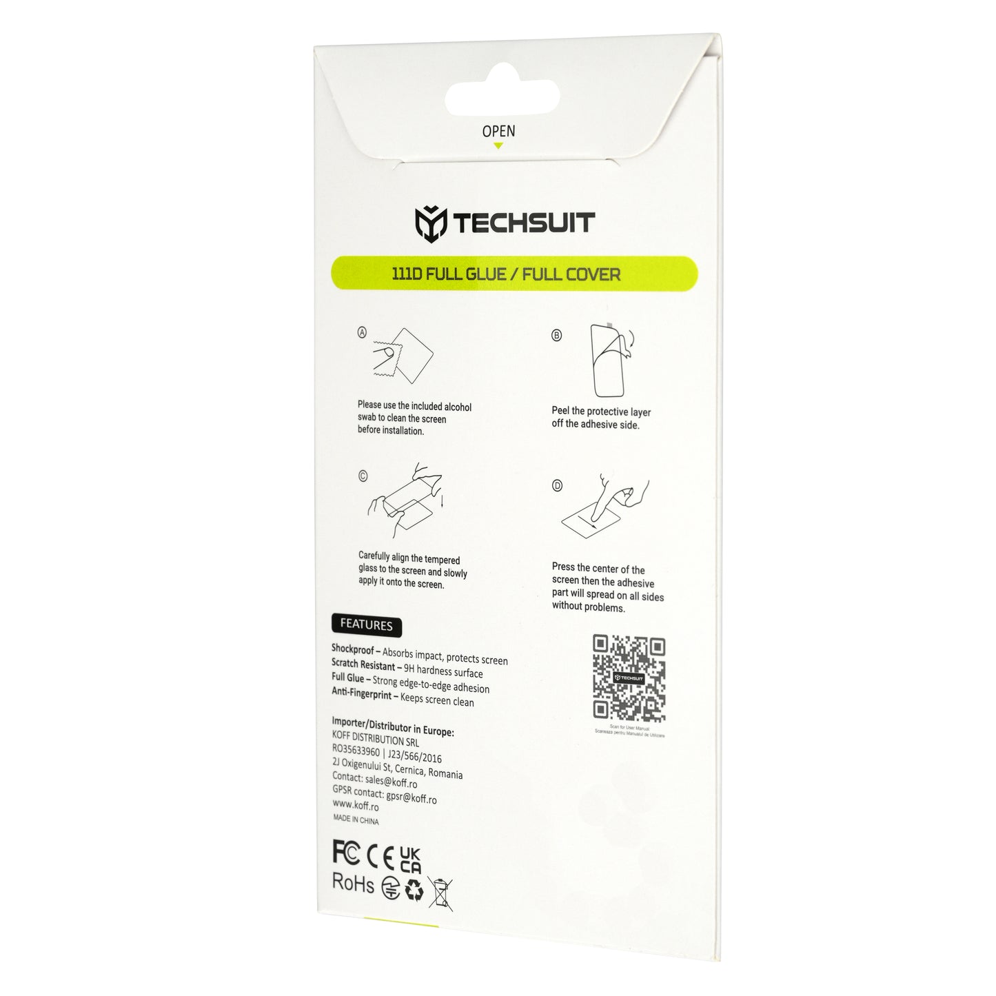 Film de protection écran extérieur Techsuit pour Samsung Galaxy Z Flip8 F776, verre trempé, adhésif complet, 111D, noir