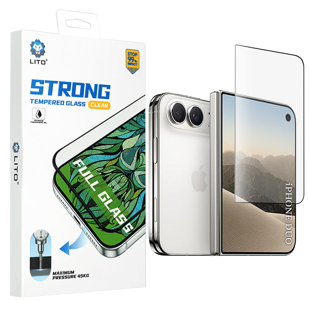 Lito D+ Max Strong Buitenste Scherm Beschermfolie voor Apple iPhone Duo, Gehard Glas, Volledige Lijm, Zwart