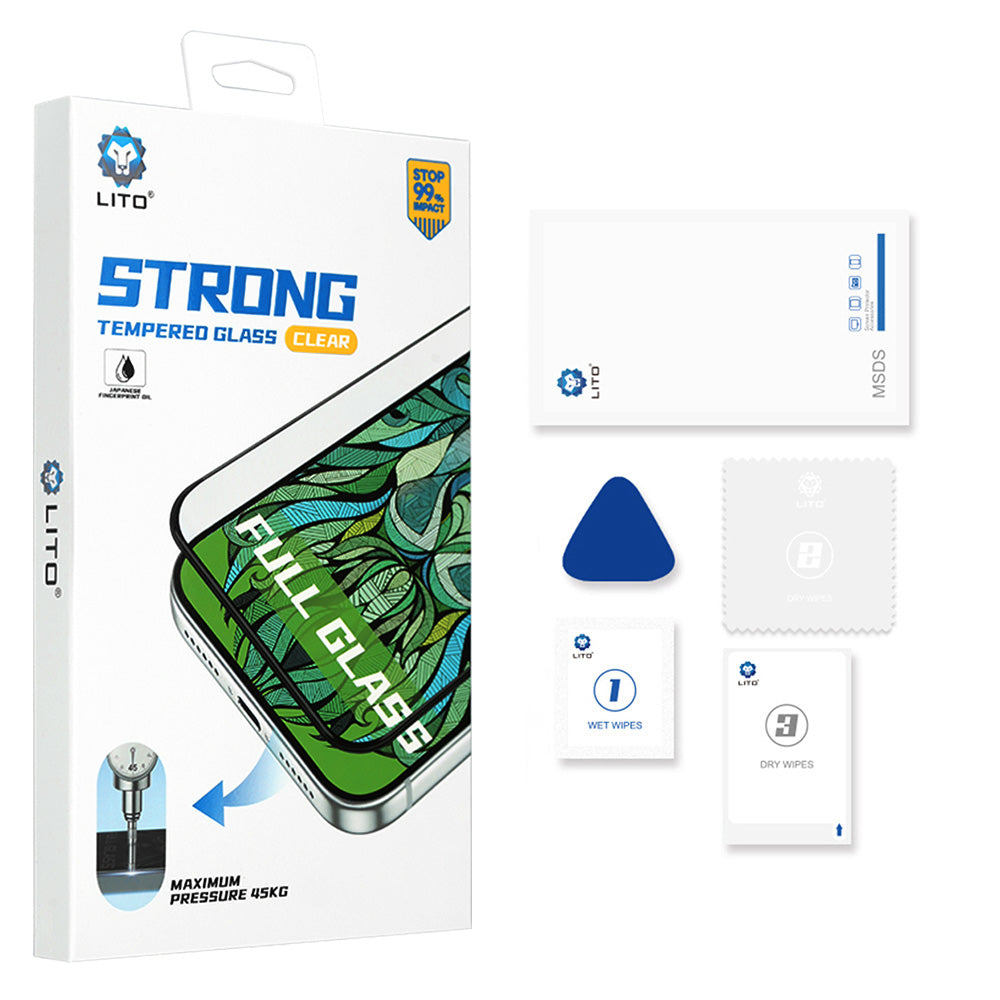 Lito D+ Max Strong Buitenste Scherm Beschermfolie voor Apple iPhone Duo, Gehard Glas, Volledige Lijm, Zwart