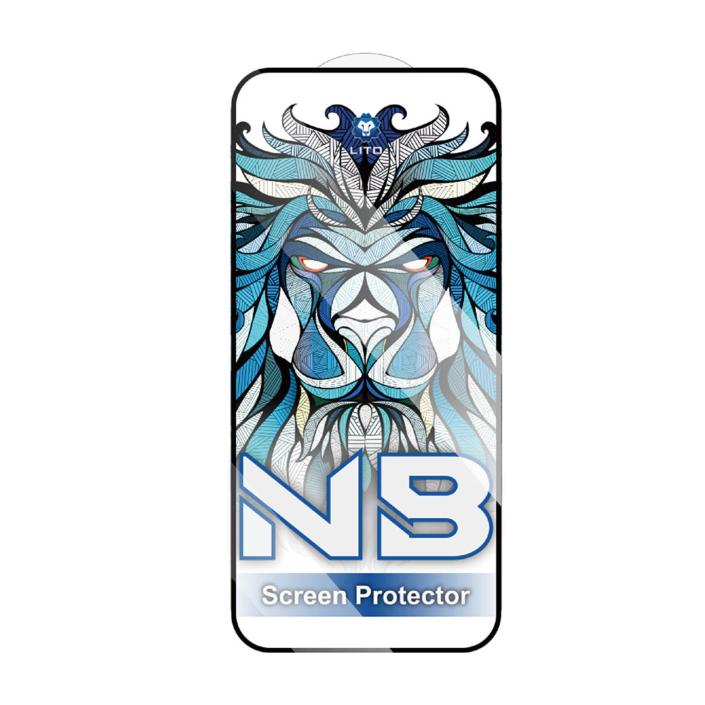 Beschermfolie Lito NB Scherm voor Apple iPhone 17 / 16 Pro, Gehard Glas, Volledige Lijm, Zwart