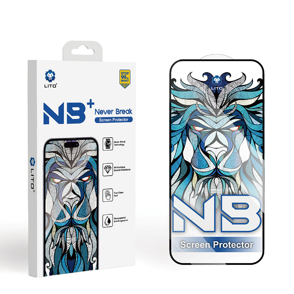 Beschermfolie Lito NB Scherm voor Apple iPhone 17 / 16 Pro, Gehard Glas, Volledige Lijm, Zwart