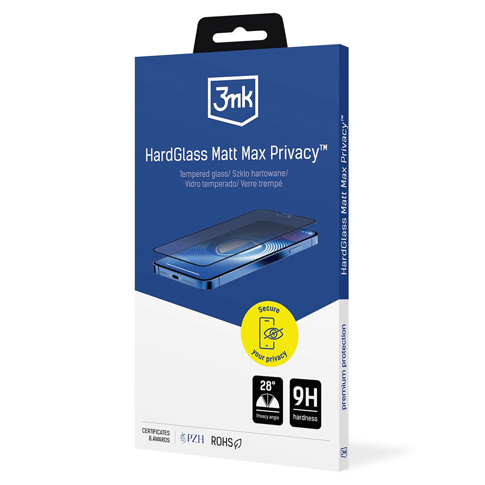 Matte Privacy 3MK Max schermbeschermfolie voor Apple iPhone 18 Pro Max, gehard glas, volledige lijmlaag