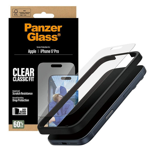 Film de protection d'écran PanzerGlass Classic Fit EasyAligner pour Apple iPhone 17 Pro, Verre Trempé, Full Glue