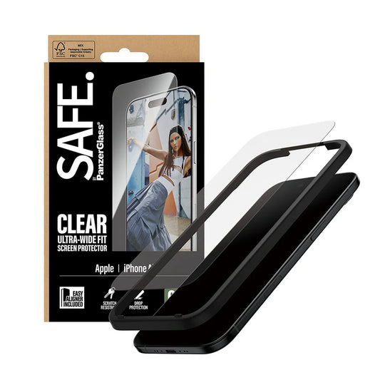 Beschermfolie PanzerGlass Safe Scherm. Ultra-Wide Fit EasyAligner voor Apple iPhone 17 Air, Gehard Glas, Volledige Lijm
