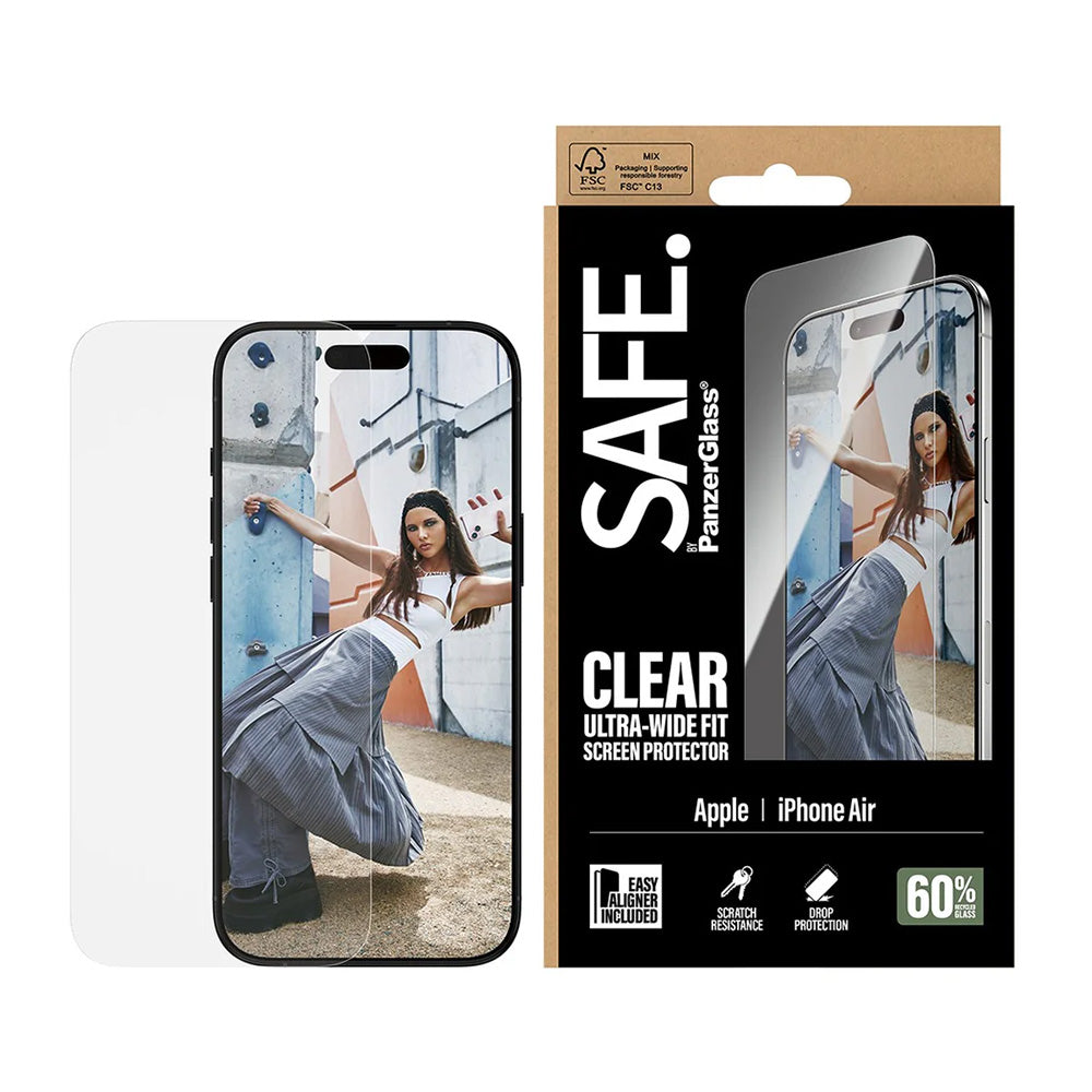 Beschermfolie PanzerGlass Safe Scherm. Ultra-Wide Fit EasyAligner voor Apple iPhone 17 Air, Gehard Glas, Volledige Lijm