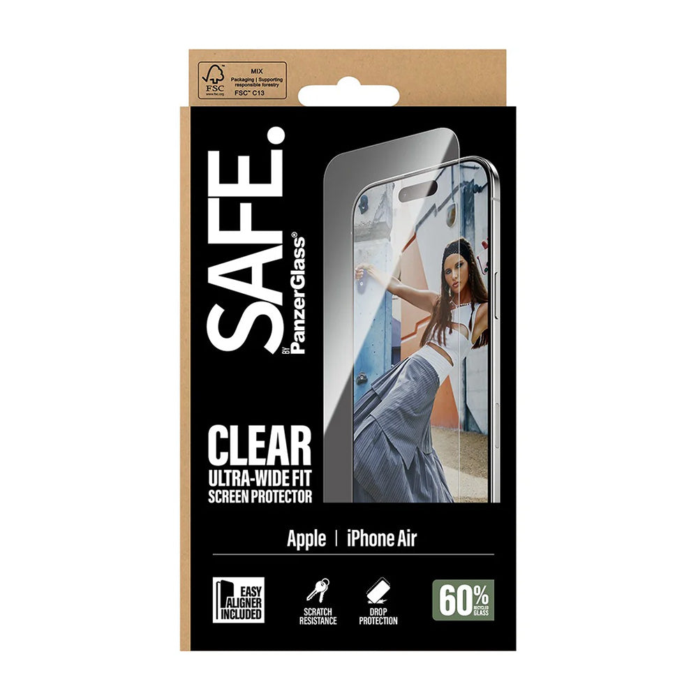 Beschermfolie PanzerGlass Safe Scherm. Ultra-Wide Fit EasyAligner voor Apple iPhone 17 Air, Gehard Glas, Volledige Lijm