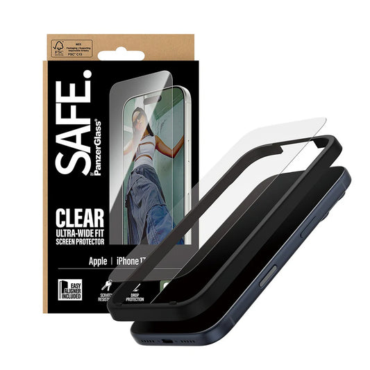 Beschermfolie PanzerGlass Safe Scherm. Ultra-Wide Fit EasyAligner voor Apple iPhone 17 Pro, Gehard Glas, Volledige Lijm