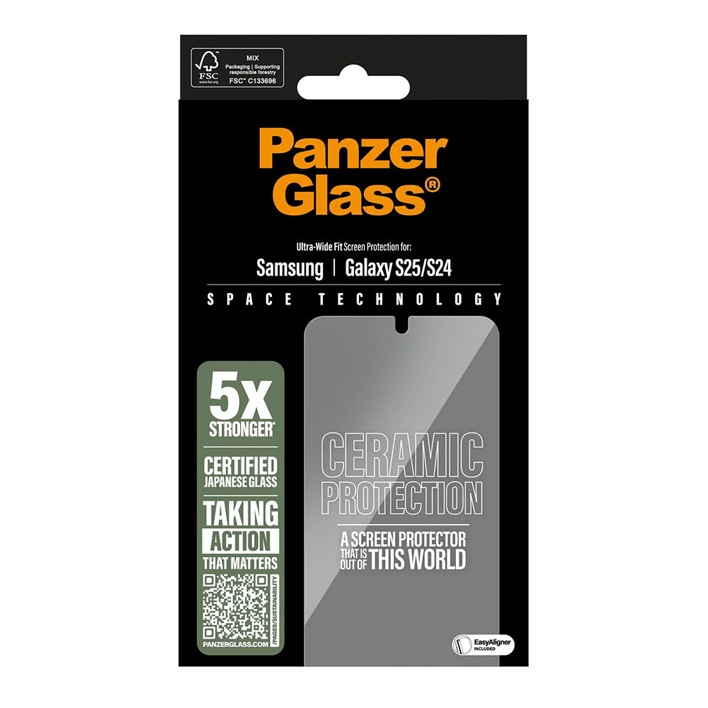 Film de protection d'écran PanzerGlass Ultra-Wide Ceramic EasyAligner pour Samsung Galaxy S25 S931 / S24 S921, Verre Trempé, Full Glue