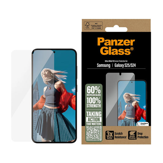 Film de protection d'écran PanzerGlass Ultra-Wide Fit pour Samsung Galaxy S25 S931 / S24 S921, Verre Trempé, Full Glue
