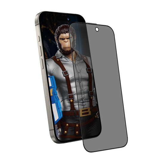 Privacy Blueo Anti-Peep schermbeschermfolie voor Apple iPhone 16 / 15, gehard glas, volledige lijm