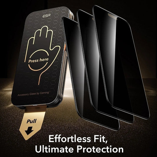 Privacy Screen Protector Folie ESR Armorite Pro UltraFit voor Apple iPhone 18 Pro, Gehard Glas, Volledige Lijm, Set van 3 stuks