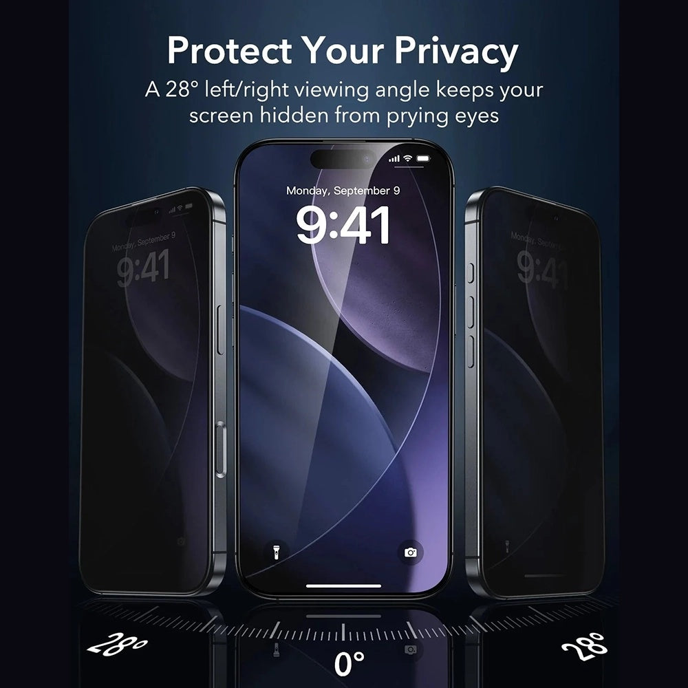 Privacy-schermbeveiligingsfolie ESR Armorite UltraFit voor Apple iPhone 17 Pro, Gehard Glas, Volledige Lijm, Set van 3 stuks