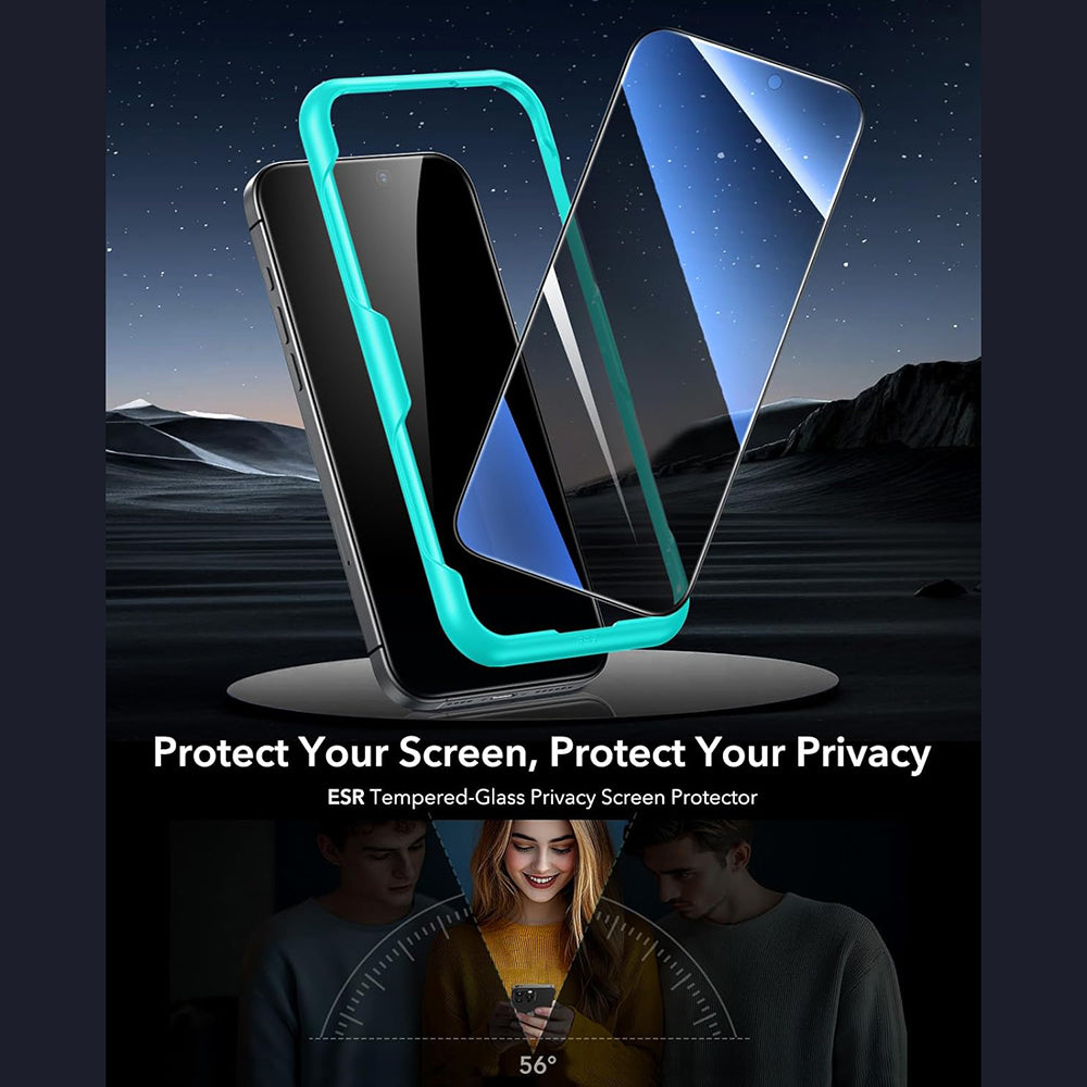 Privacy ESR schermbeschermfolie voor Apple iPhone 17 / 16 Pro, Gehard Glas, Volledige Lijm, Set van 3 stuks