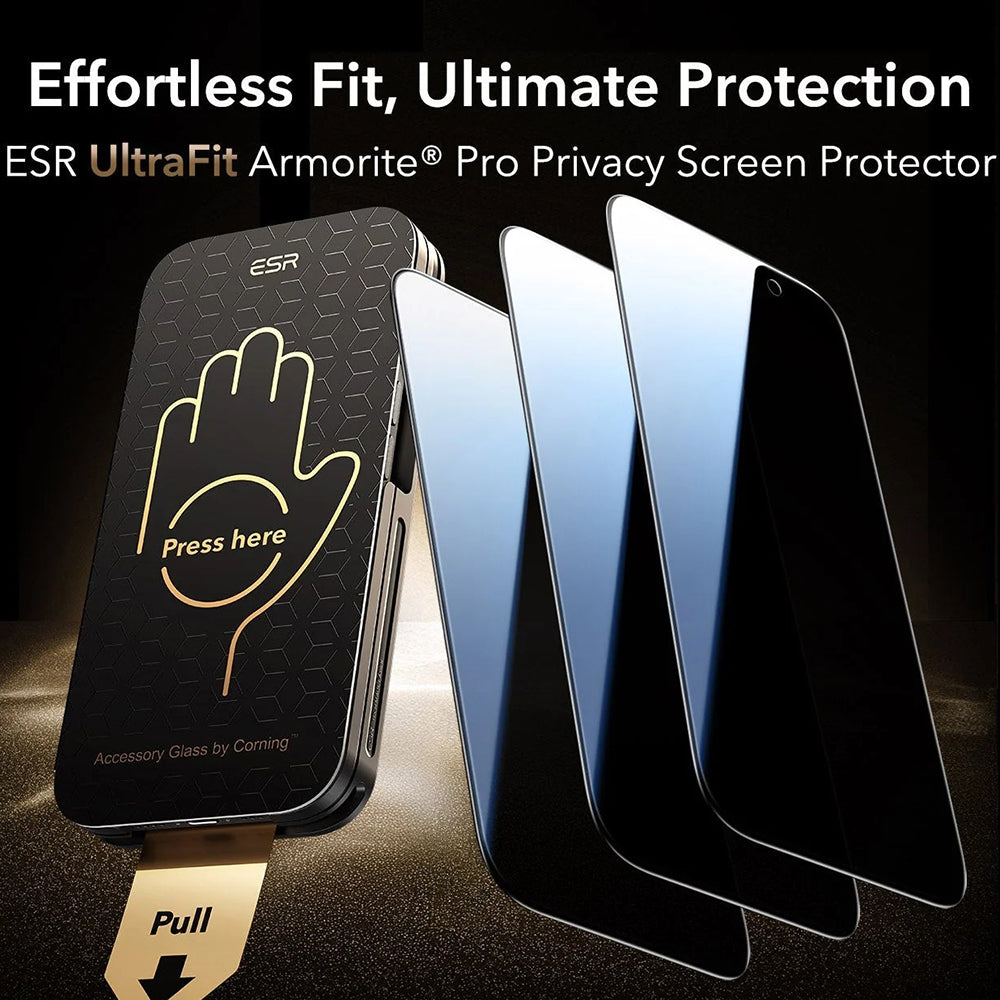 Privacy-schermbeveiligingsfolie ESR UltraFit Armorite Pro voor Apple iPhone 17 Pro Max, Gehard Glas, Volledige Lijm, Set van 3 Stuks